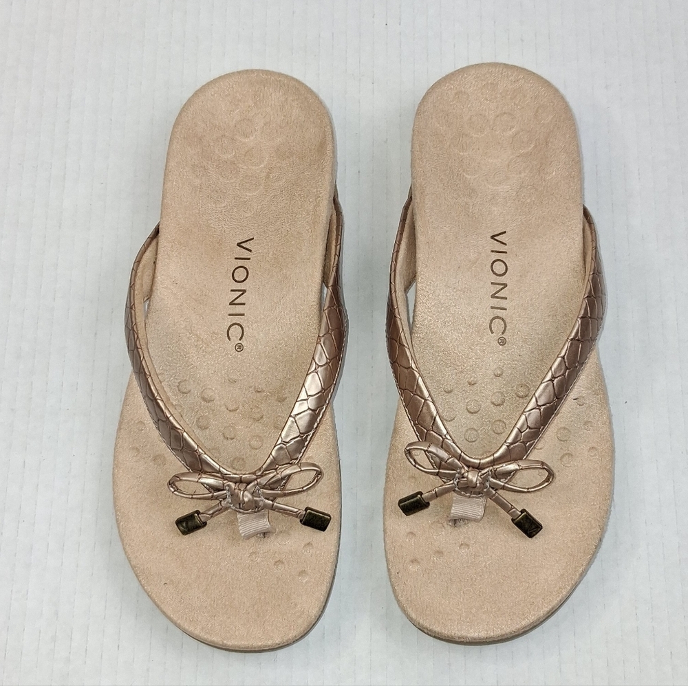 Vionic Bella Gold Metallic Thong Slil On Sandals
